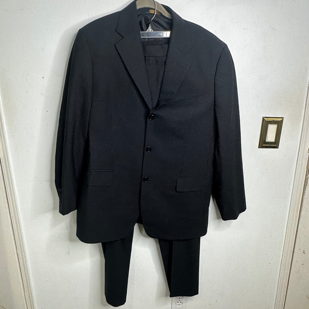 Brooks Brothers 346 Men Black Wool Stretch 3 Button Suit Blazer Pants 36W 31L 41
